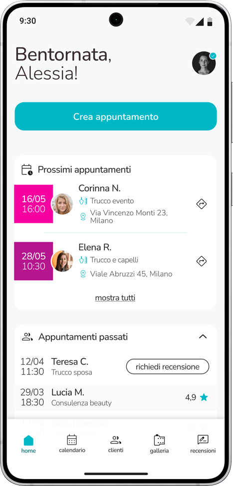 Dashboard di BeautyRoom Business